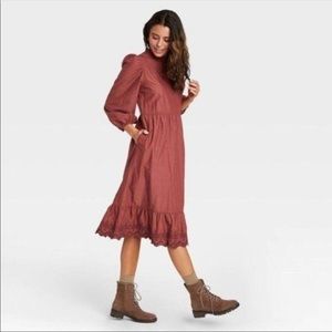 NEW Universal Thread Embroidered Prairie Dress Ruffle Balloon sleeve siz…